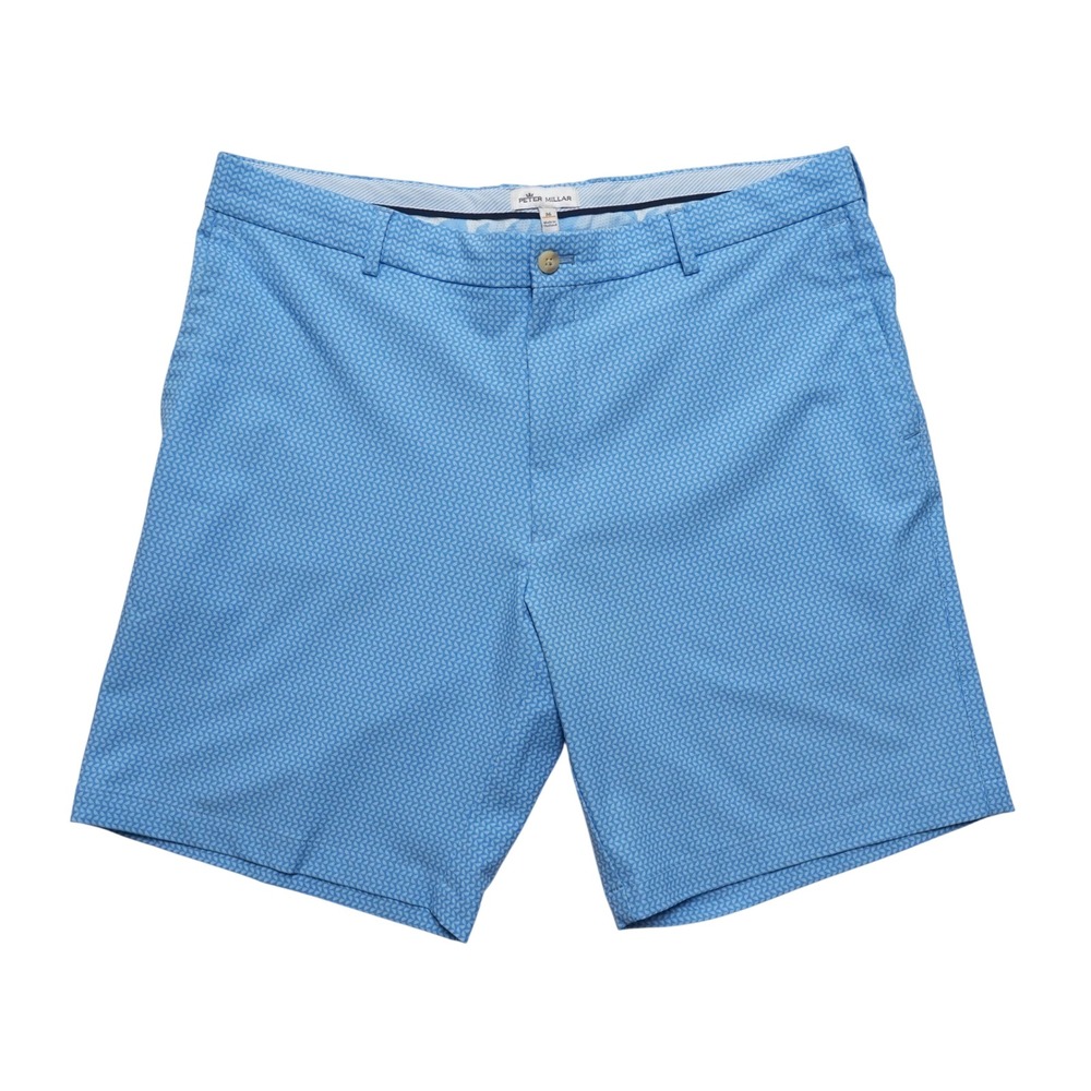 Peter Millar Mens 36 Light Blue Geometric Print Performance Shorts